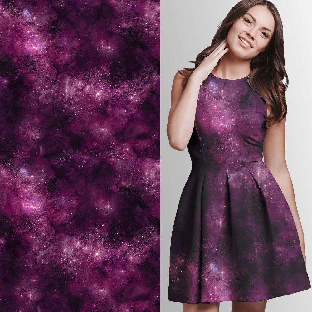 Reststück 100 cm: Bio French Terry mit Überbreite (Stoffbreite ca. 180 cm): Eigenproduktion  Galaxy Ruby star - von Graustufen-Stoffe